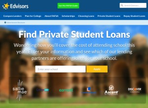 How edvisors.com looks like on a tablet such as an iPad.
