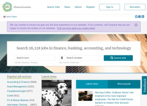 How efinancialcareers.com looks like on a tablet such as an iPad.
