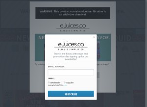 How ejuices.co looks like on a tablet such as an iPad.