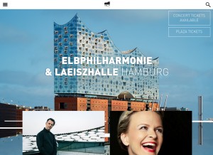 How elbphilharmonie.de looks like on a tablet such as an iPad.