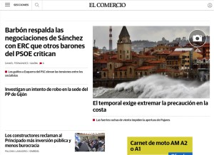 How elcomercio.es looks like on a tablet such as an iPad.