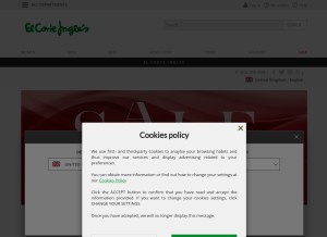 How elcorteingles.com looks like on a tablet such as an iPad.