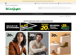 How elcorteingles.es looks like on a tablet such as an iPad.