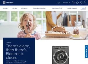 How electroluxappliances.com looks like on a tablet such as an iPad.