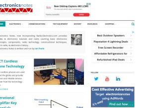 How electronics-notes.com looks like on a tablet such as an iPad.