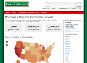 How elementaryschools.org looks like on a tablet such as an iPad.