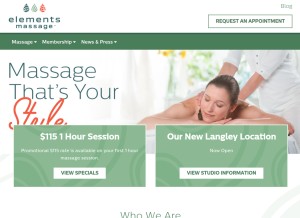 How elementsmassage.ca looks like on a tablet such as an iPad.