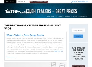 How elitetrailers.co.nz looks like on a tablet such as an iPad.