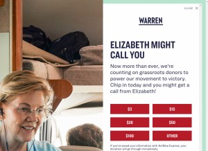 How elizabethwarren.com looks like on a tablet such as an iPad.