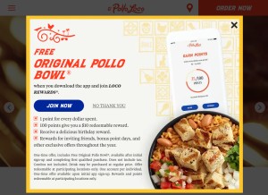 How elpolloloco.com looks like on a tablet such as an iPad.