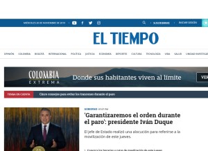 How eltiempo.com looks like on a tablet such as an iPad.