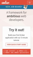 How emberjs.com looks like on a mobile device such as an iPhone.