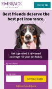 How embracepetinsurance.com looks like on a mobile device such as an iPhone.