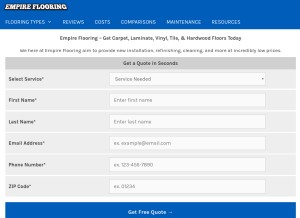 How empirefloors.com looks like on a tablet such as an iPad.
