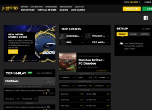 How energybet.com looks like on a tablet such as an iPad.