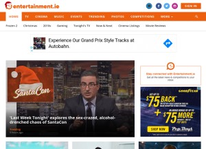 How entertainment.ie looks like on a tablet such as an iPad.