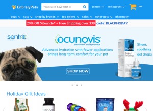 How entirelypets.com looks like on a tablet such as an iPad.