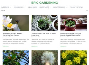 How epicgardening.com looks like on a tablet such as an iPad.