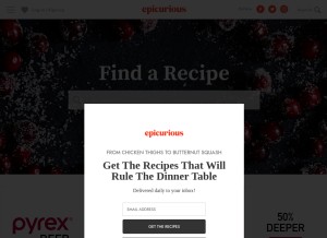 How epicurious.com looks like on a tablet such as an iPad.