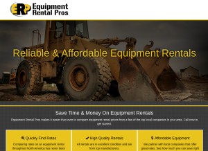 How equipmentrentalpros.com looks like on a tablet such as an iPad.