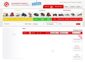 How equipmentsearch.com looks like on a tablet such as an iPad.