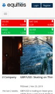 How equities.com looks like on a mobile device such as an iPhone.