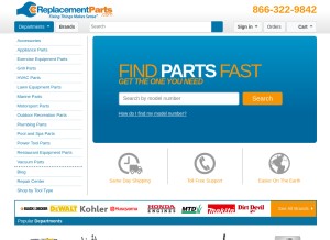 How ereplacementparts.com looks like on a tablet such as an iPad.