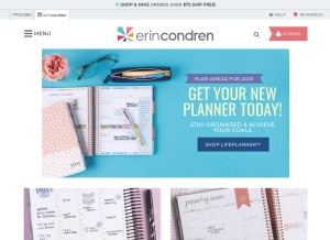 How erincondren.com looks like on a tablet such as an iPad.