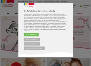 How ernstings-family.de looks like on a tablet such as an iPad.