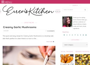 How errenskitchen.com looks like on a tablet such as an iPad.