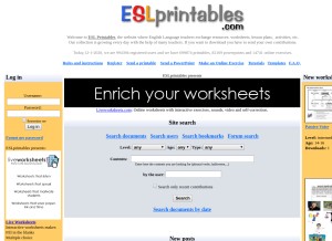 How eslprintables.com looks like on a tablet such as an iPad.