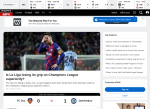 How espn.in looks like on a tablet such as an iPad.