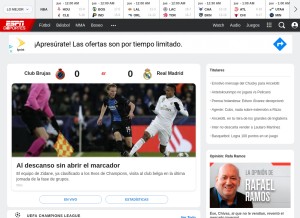How espndeportes.com looks like on a tablet such as an iPad.