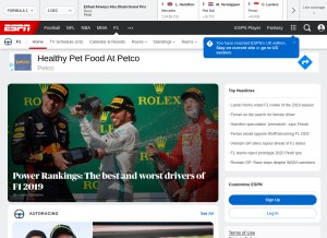 How espnf1.com looks like on a tablet such as an iPad.