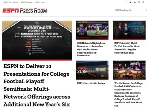 How espnmediazone.com looks like on a tablet such as an iPad.