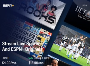 How espnplus.com looks like on a tablet such as an iPad.