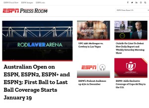 How espnpressroom.com looks like on a tablet such as an iPad.