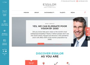 How essilor.com looks like on a tablet such as an iPad.