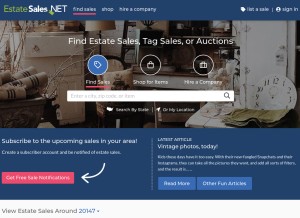 How estatesales.net looks like on a tablet such as an iPad.