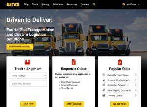How estes-express.com looks like on a tablet such as an iPad.