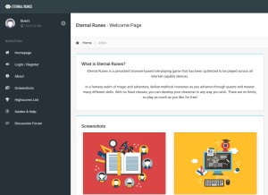 How eternalrunes.com looks like on a tablet such as an iPad.