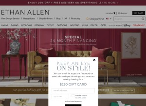 How ethanallen.com looks like on a tablet such as an iPad.