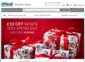 How ethicalsuperstore.com looks like on a tablet such as an iPad.