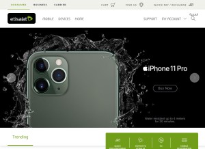 How etisalat.ae looks like on a tablet such as an iPad.