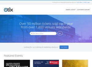 How etix.com looks like on a tablet such as an iPad.