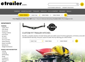 How etrailer.com looks like on a tablet such as an iPad.