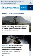 How eurogamer.de looks like on a mobile device such as an iPhone.