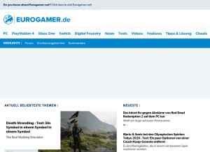 How eurogamer.de looks like on a tablet such as an iPad.