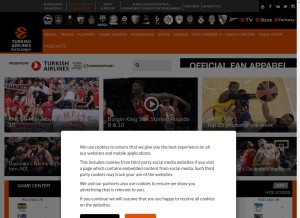 How euroleague.net looks like on a tablet such as an iPad.