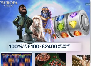 How europacasino.com looks like on a tablet such as an iPad.